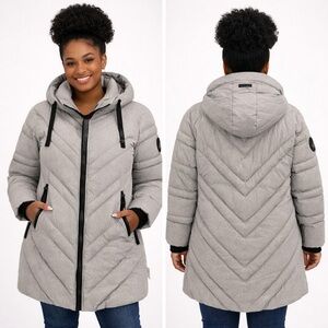 Canada Weather Gear NWT Chevron Quilted Long Parka Jacket Hooded Gray XL